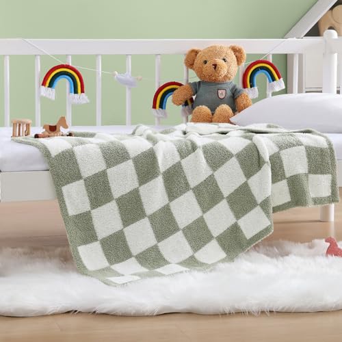 WRENSONGE Soft Checkered Throw Blanket for Couch-Cozy Warm Knitted Blankets - color: Aloe Sage, size: Small(30''x40'')
