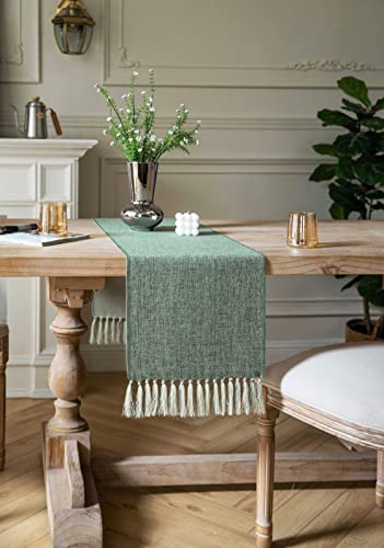 ZeeMart Green Table Runners 48 Inches Long, Burlap Linen Style Rustic Farmhouse Table Runner, Small Short Boho Coffee Table Runner, 13x48 Inches, Mineral Green - color: Classic Burlap/Mineral Green, size: 48" x 13" (Rectangular)