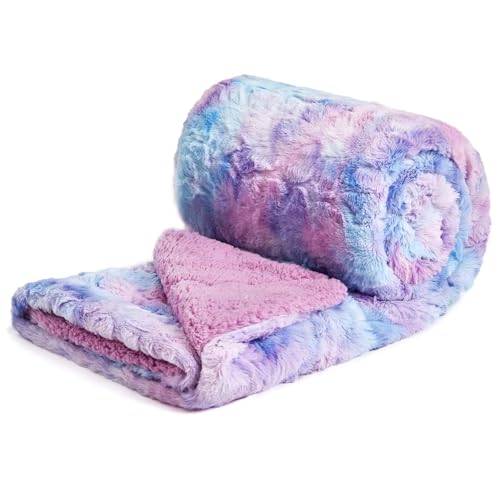 NEWCOSPLAY Faux Fur Sherpa Throw Blanket for Couch, Purple Rainbow, 40"x50" - color: Purple Rainbow, size: Throw(40"x50")