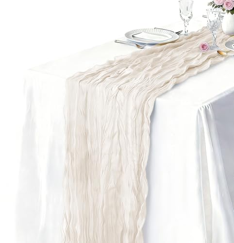10 Pack Ivory Cheesecloth Table Runner 21 x 120 Inch Boho Gauze Sheer Table Runner 10FT Long for Wedding Baby Shower Bridal Shower Easter Holiday Birthday Home Decor - color: Ivory, size: 21"×120“-10pcs