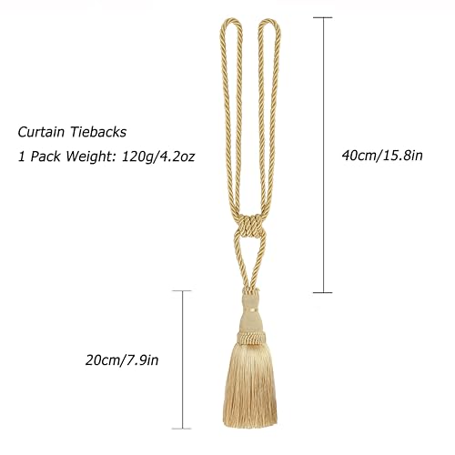 BEL AVENIR 4 Pack Curtain Tiebacks Tassel Drapery Tie-Backs Rope Holdbacks - color: Pure Gold, size: 4 Pack