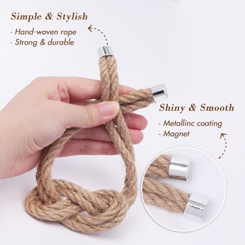 NICEEC 2 Pack Natural Jute Rope Curtain Tiebacks Elegant Boho Style Magnetic Drape Tie Backs Soft Hand-Woven Rope Curtain Holdbacks for Home & Office Drapery (Jute knot-01) - color: Jute Knot-01, size: 2 Pack