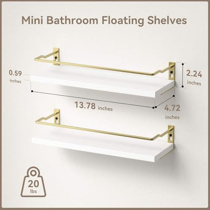 RICHER HOUSE Floating Shelves Bathroom, Small Wall Shelf Over Toilet 2 Set - color: White & Gold
