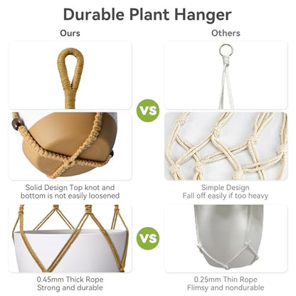 USLAI Macrame Plant Hanger, for Up to 15 Inch Pots, 35 Inch, Brown, 2 Pack - color: 35+35 Inch - Brown
