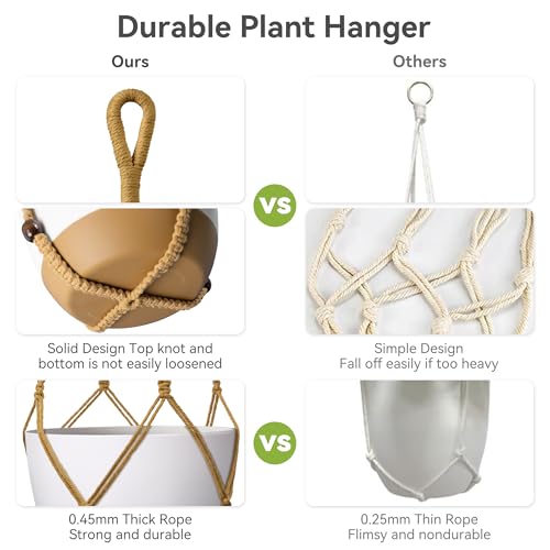 USLAI Macrame Plant Hanger, for Up to 15 Inch Pots, 35 Inch, Brown, 2 Pack - color: 35+35 Inch - Brown