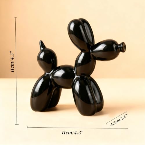Ceramic Balloon Dog Statue 4.3" Art Decor Sculpture (Black) - color: Black