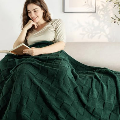 Whale Flotilla Checkered Knit Throw Blanket for Couch, Dark Green - color: Dark Green, size: 60x80 Inch