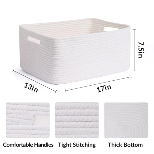 MiniArk Large Storage Baskets for Shelves, 17 x 13 x 7.5” Closet Organizers Bins for Clothes Blanket Towels, Baby Nursery, Toy Baskets Box, Woven Rope Baskets, 2 Packs Off White - color: Off White, size: 2pcs-L17×W13×H7.5"