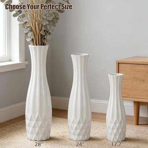 White Tall Ceramic Floor Vase, 17.7 Inch, Flared Geometric Design - color: Shape 2, size: 17.7 Inch