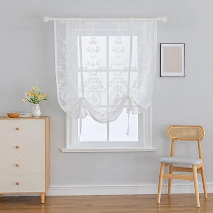 Sheer Embroidered Tie Up Curtains for Bathroom Lace 42 x 63 Inch - size: 42"W x 63"L (Pack of 1)