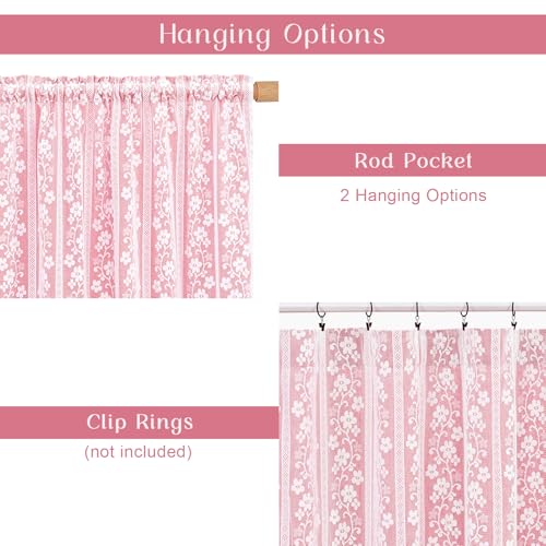 ASPMIZ Pink Kitchen Curtains Double Layer Curtains with Linen Lace, Linen Kitchen Window Curtain 36 inch Length, Farmhouse Tier Curtain with 2 Tiebacks, Rod Pocket Window Treatments for Cafe Bathroom - color: Deep Pink, size: 26"W x 36"L (Pack of 2), styl