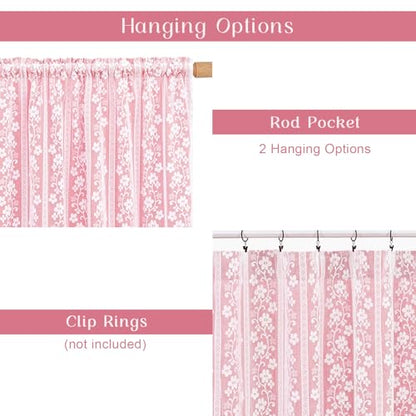 ASPMIZ Pink Kitchen Curtains Double Layer Curtains with Linen Lace, Linen Kitchen Window Curtain 36 inch Length, Farmhouse Tier Curtain with 2 Tiebacks, Rod Pocket Window Treatments for Cafe Bathroom - color: Deep Pink, size: 26"W x 36"L (Pack of 2), styl