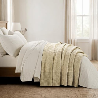 EVERGRACEHOME Modern Checkered Chenille Throw Blanket, 50x60, Beige - color: Beige, size: 50" X 60"