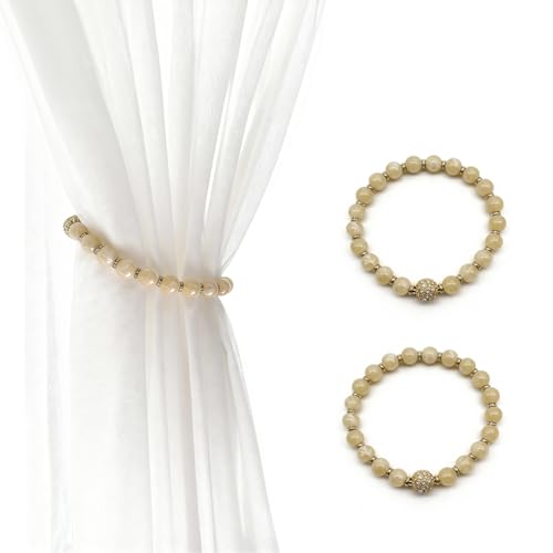 Magnetic Curtain Tiebacks, 2 Pcs Beaded Curtain Holdbacks for Window Curtain Panels, Drapes, Home Décor, 13 Inches (Ivory) - color: Ivory