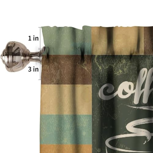 Retro Coffee Valances Curtains, Abstract Coffee Cups Teal Brown Background Rod Pocket Window Treatment Valance for Kitchen Dinning Room Living Room Bedroom Cafe, 54x18 Inch - color: Coffee-6, size: 53"W x 18"L (Pack of 1)