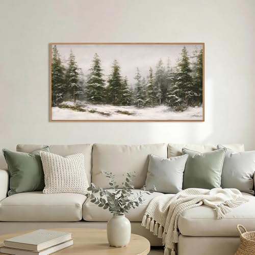 HPNIUB Vintage Pine Tree Landscape Framed Canvas Wall Art Set -40"x20" - color: Snowy Forest Wall Art, size: 40"L x 20"W