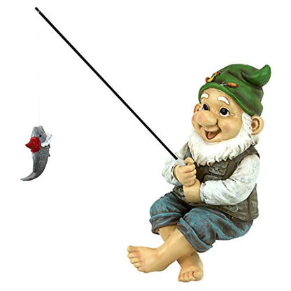 Design Toscano Ziggy with Fishing Pole Garden Gnome Indoor/Outdoor Shelf - color: Ziggy the Fishing Gnome