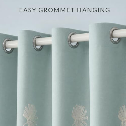 VOGOL Floral Embroidered Grommet Curtains, 60 x 106, 2 Panels, Blue - color: C2, size: 60"W x 106"L (Pack of 2)