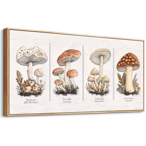 Large Canvas Wall Art for Living Room Wood Framed Wall Decor for Bedroom Modern Office Decorations Wall Abstract Retro Mushroom Painting Pictures Canvas Prints Artwork Home Decor 20x40 in - color: White Red Retro Mushroom Painting, size: 40"L x 20"W