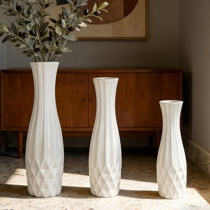White Tall Ceramic Floor Vase, 17.7 Inch, Flared Geometric Design - color: Shape 2, size: 17.7 Inch