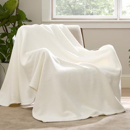 Bedsure 100% Cotton Blanket, Herringbone Weave, Throw XL, Cream - color: 02 - Cream, size: Throw XL