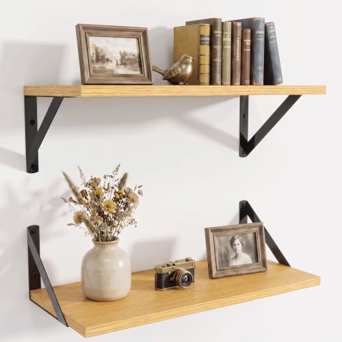 Axeman 18 Inch Floating Shelves, 8 Inch Deep Oak Wall Shelves Set of 2 - color: Oak, size: 18 Inch