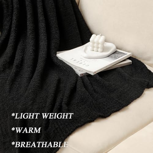 bearberry Knit Throw Blanket 50x60 Black Super Soft Plush for Couch - color: Black, size: Throw(50″x60″)