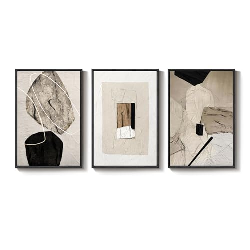 Large Framed Neutral Abstract Wall Art for Living Room,Set of 3, 24x36 In - color: Neutral, size: 24" W x 36" H x 3pcs