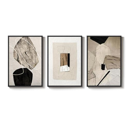 Large Framed Neutral Abstract Wall Art for Living Room,Set of 3, 24x36 In - color: Neutral, size: 24" W x 36" H x 3pcs