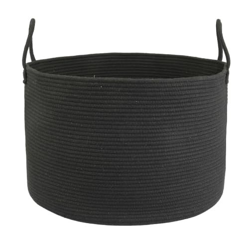 XUANGUO 66L Large Blanket Basket, Round Cotton Rope Basket, Black - color: black