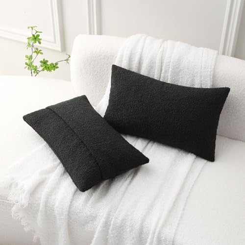 FUTEI Pack of 2 Boucle Textured Throw Pillow Covers 12x20 Inch, Black - color: Black, size: 20" x 12" (Pack of 2)