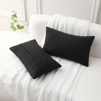 FUTEI Pack of 2 Boucle Textured Throw Pillow Covers 12x20 Inch, Black - color: Black, size: 20" x 12" (Pack of 2)