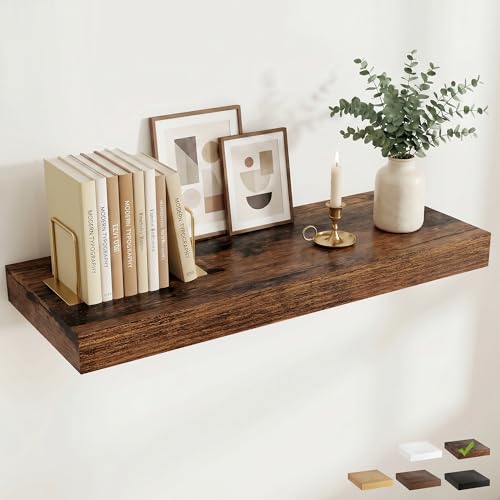 36 Inch Long Floating Shelves for Wall Set of 1, 12"D Wood Grain Shelves - color: Rustic Brown, size: 36"Wx12"Dx2"H, 1P