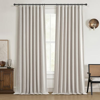 Natural Linen 86 Inch 100% Blackout Curtains for Bedroom, Pleated Heading Tape Ring Clips Back Tab Thermal Custom Made Window Curtains Living Room Modern Farmhouse (100 Wide Total, Each W50"x2Pcs) - color: Natural Linen, size: 50"W x 86"L (Pack of 2)