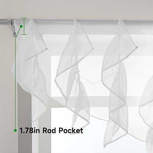 PearAge Ruffled Voile Semi Sheer Curtain Valance, Kitchen Living Room Shabby Chic Ruffle Valance Curtains, Girls Daughters Bedroom Cascade Window Valance 52x26 Inches (White-Triangle) - color: White