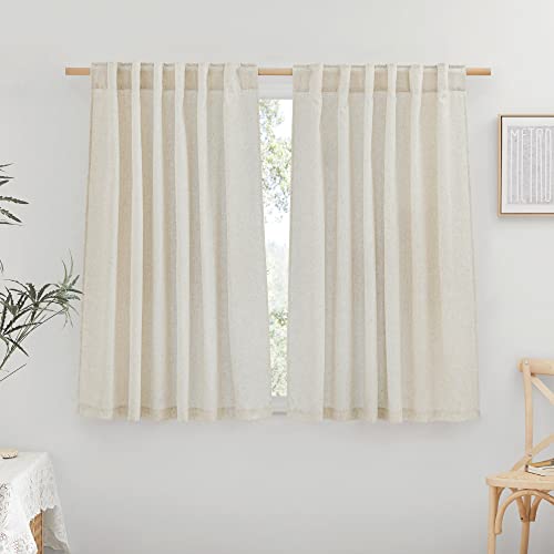 NICETOWN Natural Linen Kitchen Curtains, Casual Rod Pocket & Back Tab Semi Sheer Curtains & Drapes Privacy Assured with Light Through for Bedroom/Farmhouse, W55 x L54, Sold as 2 Panels - color: Natural, size: 55"W x 54"L (Pack of 2)