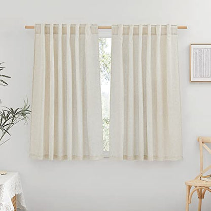 NICETOWN Natural Linen Kitchen Curtains, Casual Rod Pocket & Back Tab Semi Sheer Curtains & Drapes Privacy Assured with Light Through for Bedroom/Farmhouse, W55 x L54, Sold as 2 Panels - color: Natural, size: 55"W x 54"L (Pack of 2)