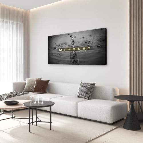 Baisuwallart Cat Tiger Reflection Canvas Wall Art Mindset Motivation Poster - color: Black, size: 40"L x 20"W