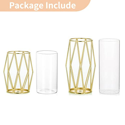 NUPTIO Gold Geometric Hurricane Glass Candle Holders, Set of 2 - color: Gold, size: XS+S