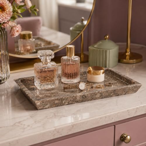 Rectangle Marble Tray for Vanity & Bathroom Counter, 12" Serving Tray - color: Oceanic
