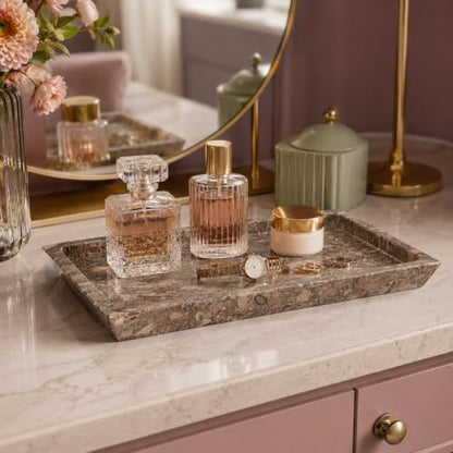 Rectangle Marble Tray for Vanity & Bathroom Counter, 12" Serving Tray - color: Oceanic
