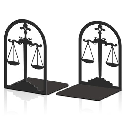 2pcs Balance Scale Book Ends Fair Black Metal Non-Slip Bookends Reading Decorative Large Book End Stoppers for Shelves Birthday Housewarming - style: Balance Scale