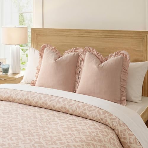 Foindtower Linen Fringe Ruffle Throw Pillow Covers 18×18 Inch Light Pink - color: Light Pink, size: 18" x 18" (Pack of 2)