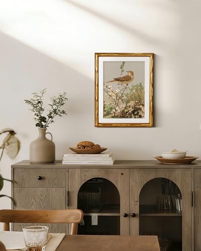 InSimSea Gold Bamboo Framed Wall Art, Spring Bird on Branch Prints, 11x14In - color: Branch Spring Bird