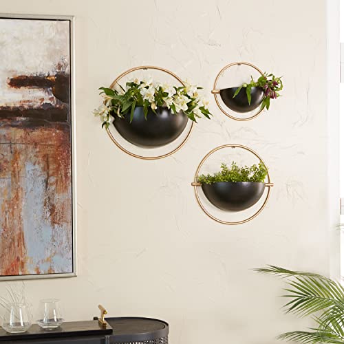 Deco 79 Metal Geometric Indoor Outdoor Wall Planter Indoor Outdoor Hanging Planter, Set of 3 Plant Hanger 15", 13", 10"H, Black - color: Black