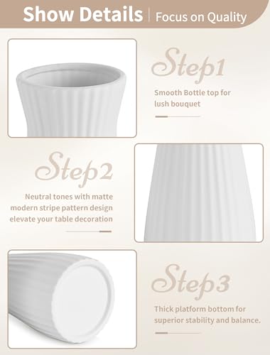 NUPTIO White Ceramic Flower Vase, Ribbed Texture, 7.9" Tall, Unglazed - size: Style 1-Ribbed
