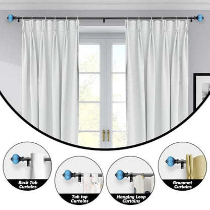 Ceramic Curtain Rods for Windows 48 to 84 Inch 1 Inch Adjustable - color: Black Blue, size: 48"-84"