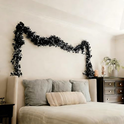 CQURE 12 Pack 84Ft Eucalyptus Garland,Artificial Eucalyptus Willow Leaves Table Greenery Garland Wreath Vines for Wedding Party Table Fireplace Bedroom Wall Room Decor - size: 84Ft-12Pack-Willow-Black