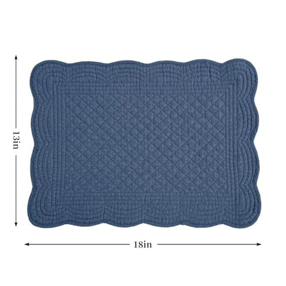 HOMBYS Quilted Placemats Set of 6 Washable-13x18 inches Rectangular Placemats for Kitchen Table-100% Cotton Fabric Rectangular Table Mats, (Sapphire Blue) - color: Sapphire Blue