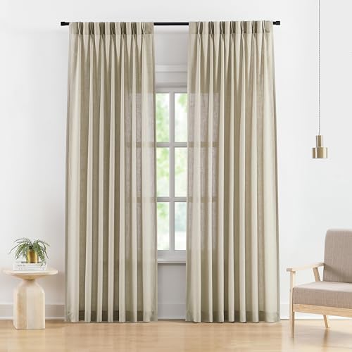 Vision Home Sand Linen Pinch Pleated Semi Sheer Curtains 40Wx84Lx2 - color: Sand/Pinch, size: 40"W x 84"L (Pack of 2)